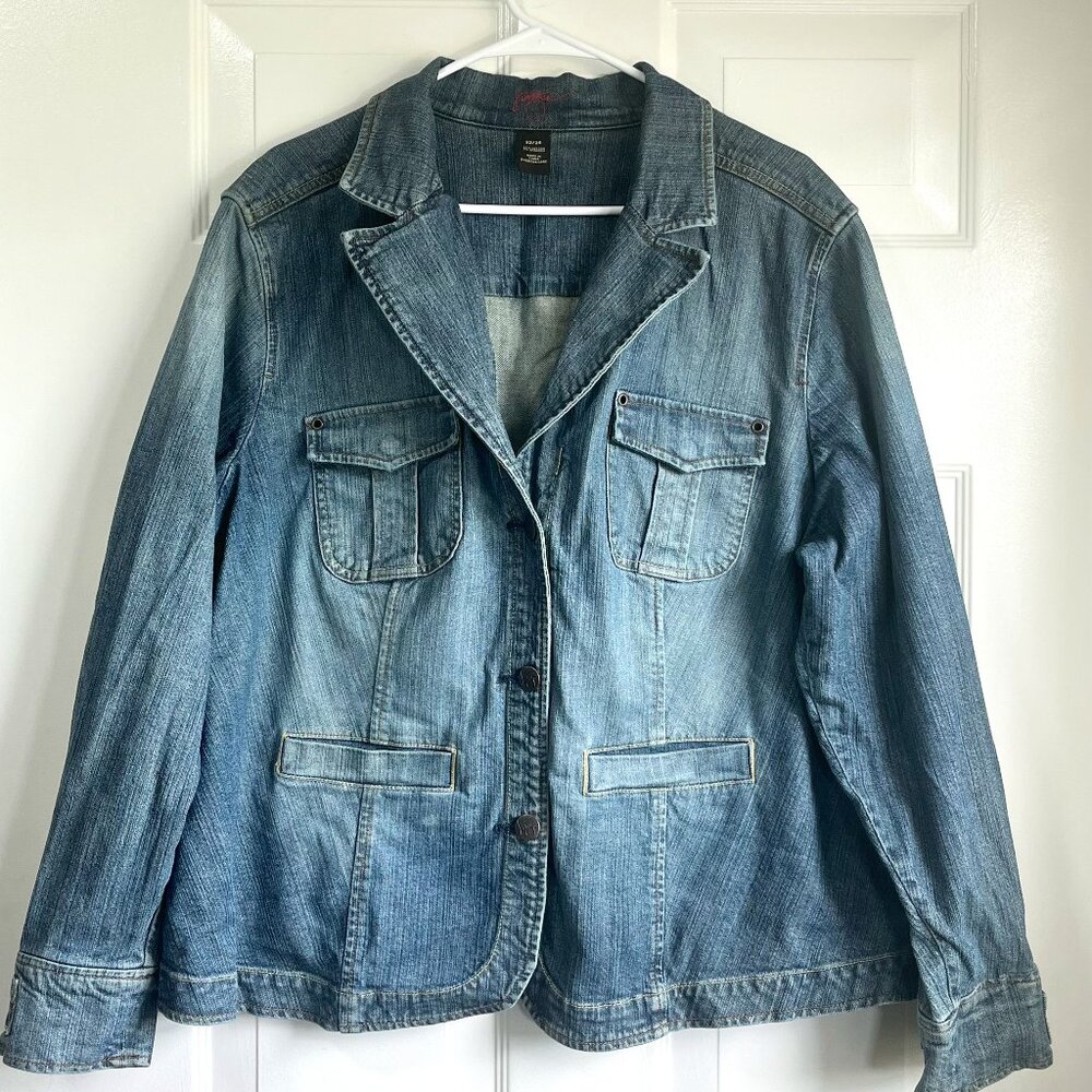 Vintage Venezia Denim Jacket Plus Size 22/24 Blue Jean Coat Pocket Y2K
